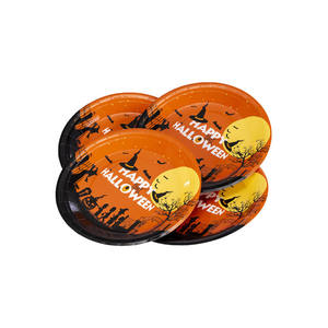 LOT DE 6 ASSIETTES EN PAPIER ORANGE POUR HALLOWEEN DIAM. 23 - Product Image 1