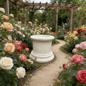 Pot de fleurs en résine blanc pur à rayures horizontales, style colonne romaine, pour arrangement floral de jardin de roses de château français - Product Image 4