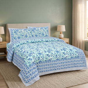 Wholesale Organic Cotton King Quilt Hand Block Printed Jaipuri Kantha <b>Comforter</b> Reversible Floral Duvet Vibrant Organic Quilt - Product Image 3