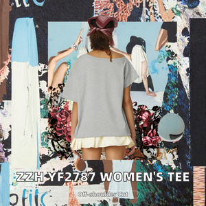 Women Off Shoulder <b>T</b> <b>Shirt</b> Short Sleeve Knitted Cotton Oversized Regular Fit Summer Tee Casual - Product Image 2