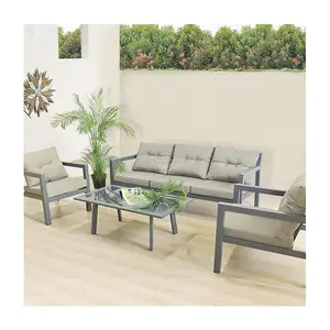 Foshan Luxury Modern Balcony Patio Garden Aluminum Frame Fabric Cushions Outdoor Furniture Sofa Set