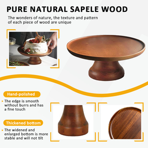 Soporte de Madera de Sapelli Personalizable para Postres - Redondo, Exhibidor de Pasteles para Uso en Hoteles y Restaurantes con Impresión de Logotipo - Product Image 4