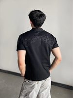 Camiseta de manga corta para hombre, de corte holgado y corto, con cuello bordado y hombros de caída, de tejido grueso, precio de fábrica para mayoristas