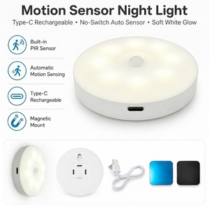 Rechargeable 6000K White Round Motion Sensor <b>Light</b> Type C PIR LED <b>Puck</b> <b>Light</b> for Cabinet Closet Wardrobe - Product Image 3