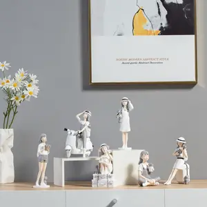 Profesyonel popüler Modem tarzı yatak odası süslemeleri reçine Nordic kız heykelcik odası dekor