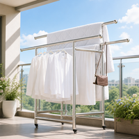 Porte-vêtements double barre autoportant en acier inoxydable avec roulettes, organisateur de vêtements mobile pour chambre et balcon