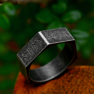 SS8-R230 Nouvelle bague hexagonale en acier inoxydable 316L de style créatif, <span class=keywords><strong>runes</strong></span> vikings nordiques, pour homme, bijoux tendance, cadeau cool pour motard - Product Image 6