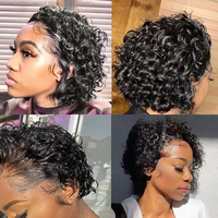 Perruques Courtes Bouclées 13x1 Lace pour Coupe Pixie Bob, 100% Cheveux Humains Remy, Densité 180%, Petite Taille de Bonnet, Brésiliennes