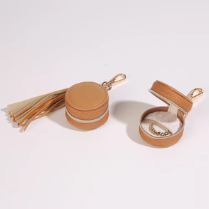 Round Leather Jewelry <b>Box</b> With Zipper Closure Tassel Pendant Purple Pink Storage Case For Rings Necklaces Earrings - Product Image 5