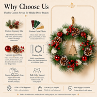 Guirlande de Noël artificielle en pin givré avec boules rouges, pommes de pin, baies rouges et breloque en bois pour porte d'entrée, cheminée et décoration murale de Noël