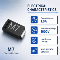 Diode redresseuse en silicium M7 1N4007 SMD, simple, 1A 1000V, montage en surface DO-214AC