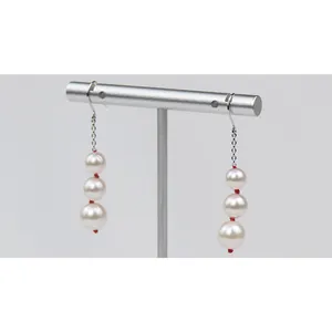 Japanese simple design elegant pearl pendant earrings for women
