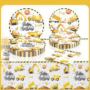 Articles de fête sur le thème des engins de construction, décorations d'anniversaire, ensemble de vaisselle sur le thème de l'excavatrice pour fête d'enfants - Product Image 5
