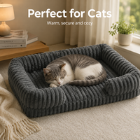 Canapé-lit confortable pour animaux de compagnie avec rebords enveloppants de soutien, surface en peluche courte à faible perte de poils pour chiens, pour dormir en intérieur