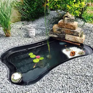 Luar ruangan halaman belakang serat kaca hitam persegi panjang akuakultur air terjun kolam koi indah baik sebelum dibentuk kolam ikan