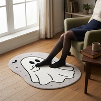 Tapis de chambre moderne en polyester imprimé fantaisie motif chauve-souris fantôme, en faux velours façonné, fabriqué à la machine, pour Halloween