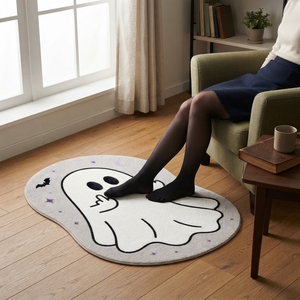 Tappeto Moderno di Halloween a Forma di Pipistrello Fantasma con Stampa Animale, in Poliestere, Realizzato a Macchina, in Finto Velluto, Insonorizzato, Antiscivolo, Medio - Product Image 1