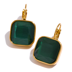 JINYOU 550 Delicate White <strong>Green</strong> Charm Square Opal Stone French Hook Earrings Stainless Steel 18k Gold Plated Waterproof <strong>Jewelry</strong> - Product Image 1
