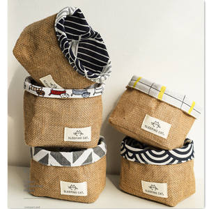 Panier de rangement cosmétique en coton et lin motif chat endormi, organiseur de bureau écologique pour maquillage et petits objets - Product Image 3