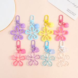 Candy Color Hollow <b>Flower</b> Keychain With Peach Heart Charm Cute Acrylic Bag Pendant DIY Jewelry Accessories for Girls Women - Product Image 1