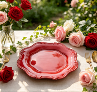Assiette à dîner ronde en plastique écologique rouge de 13 pouces, idéale pour les mariages, les fêtes, les banquets, les dîners et les réceptions