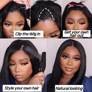 Wholesale V Part U Part Wigs Handmade No Leave Thin Part Indian Hair <b>Body</b> <b>Wave</b> Curly Medium Length Remy Hair Natural Color - Product Image 6