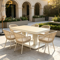 Mesa Rectangular Hidráulica Moderna con Estructura Metálica para Patio, Jardín o Terraza de Villa