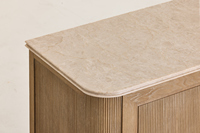 Buffet moderne en bois d'orme massif avec plateau en pierre, grand meuble de rangement à 2 portes, style géométrique, pour salon