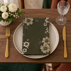 Essuie-tout en coton de qualité supérieure avec imprimé floral olive foncé – Essuie-tout de cuisine botanique décoratif pour la maison, le restaurant et le milieu domestique - Product Image 2