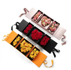 Atacado quadrado caixa de flores do casamento eu te amo caixas florais dupla abertura embalagem de papel caixa de presente com fita