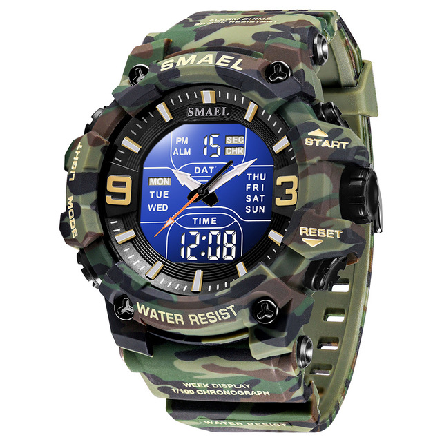 Smael Men's Tactical Watch New Waterproof Digital Camouflage Sports Luminous Watch for Mountaineering Plastic Tour