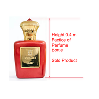 Bouteille de parfum factice grandeur nature en fibre de verre renforcée personnalisée, 0,4 mètre de haut, surface effet craquelé, couleurs variées pour présentation