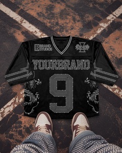 <span class=keywords><strong>T</strong></span>-shirt en jersey de polyester personnalisé Guangzhou Shangshang, impression sérigraphique, strass, coupe oversize, maillot de football en maille carrée - Product Image 1