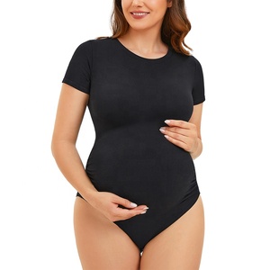 Mock Neck Pregnant Shirts Short Sleeve <strong>Maternity</strong> T Shirt <strong>Bodysuit</strong> for Pregnant Photoshoot - Product Image 1