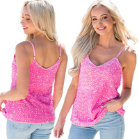 Débardeur à bretelles personnalisé avec nœud Camisole rose d'été col en V bretelles spaghetti haut caraco à paillettes scintillantes pour femmes