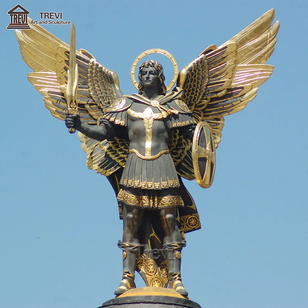 Großhandel Garten Cast Metal Custom Michael Holding Schwert und Schild Bronze Statue