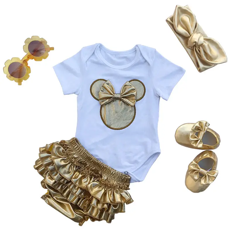 Newborn gold cute summer outfit sets infant birthday baby romper set for girls