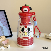 Lastic Waterfles Schattige appelvormige cartoon Kawaii fruitinfuser beker met zeef thee koude brouw fles voor school kantoor