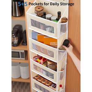 Organisateur de rangement suspendu au-dessus de la porte, 10 poches, beige, pour chambres d'enfants, crèches, soins pour bébés, étagère multifonctionnelle en tissu - Product Image 4