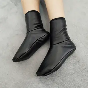 Indoor Floor Black Leather Crew Socks Women And Kids PU Leather Warm Socks