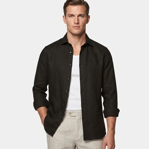 Abbigliamento da uomo di lusso camicie eleganti classiche di migliore qualità manica lunga con bottone su Logo personalizzato camicie di <span class=keywords><strong>lino</strong></span> da uomo - Product Image 5