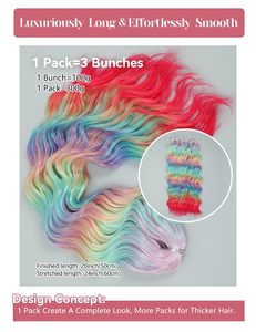 300g Cheveux synthétiques à haute densité pour tresses, effet arc-en-ciel, vague océanique, pour crochet, double trame, longs, ondulés profonds, torsadés, origine Chine - Product Image 2
