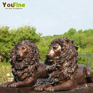 현대 옥외 실물 크기 금속 청동 분실된 왁스 동상 사자 쌍 조각품