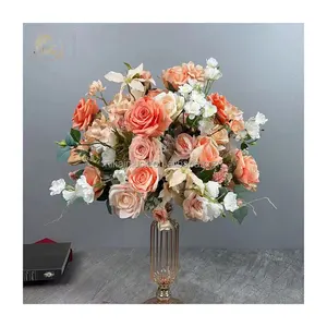 顶级浪漫人造丝玫瑰橙色花球结婚桌摆件