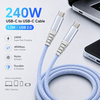 Nouveau câble USB-C vers USB-C 240W 2026, charge rapide PD 48V 5A, USB 2.0, tressé en nylon, pour ordinateur portable, OEM ODM