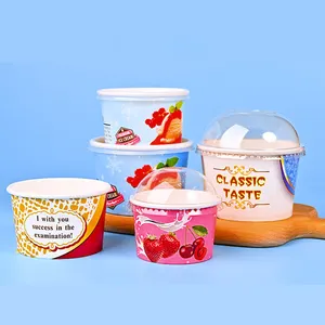 Custom Printing Logo Disposable To Go Modern Ice Cream Packaging Container Ice Cream Cup With Lid Spoon