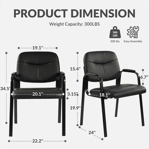 Chaises de bureau personnalisées pour usine, ensemble de 4 chaises d'accueil et de salle d'attente avec accoudoirs fixes rembourrés en cuir - Product Image 3