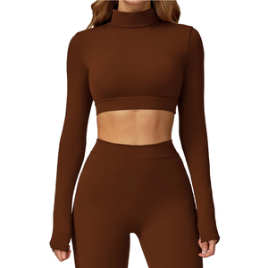 Nouveauté : haut de yoga à manches longues pour femme, brossé, dos ouvert, devant creux, extensible, séchage rapide, doux pour la peau, course à pied, salle de sport - Product Image 1