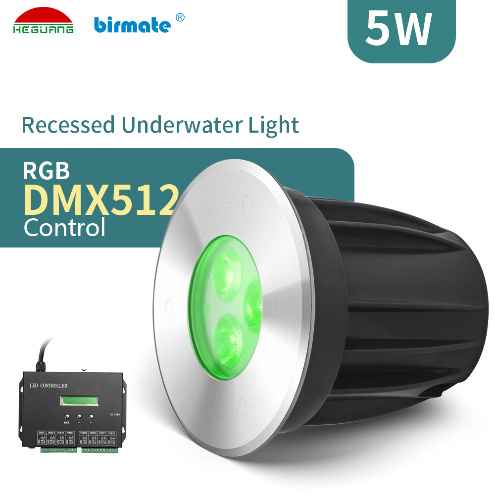 5W DC24V RGB DMX512 Control Round Recessed Led Swimming Pool Embedded Underwater Lights