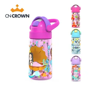 2023 new product plastic kids water bottle with straw cute printing child drink water bottle
